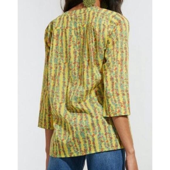 Roller Rabbit Rhody Stripe Arles Tunic Size: Small Color: Yellow Floral Print - Picture 2 of 8